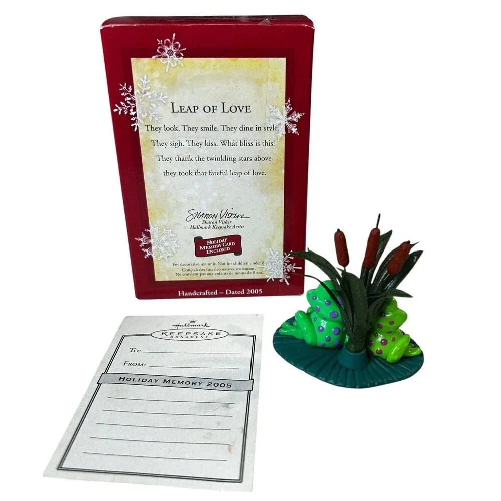 Hallmark Keepsake Ornament 2005 Leap of Love Frogs on Lilly Pad with Cat Tails
